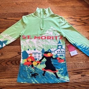 Neve Designs 1/4 Zip Base Layer Top RARE St Moritz Limited Edition Vintage Print